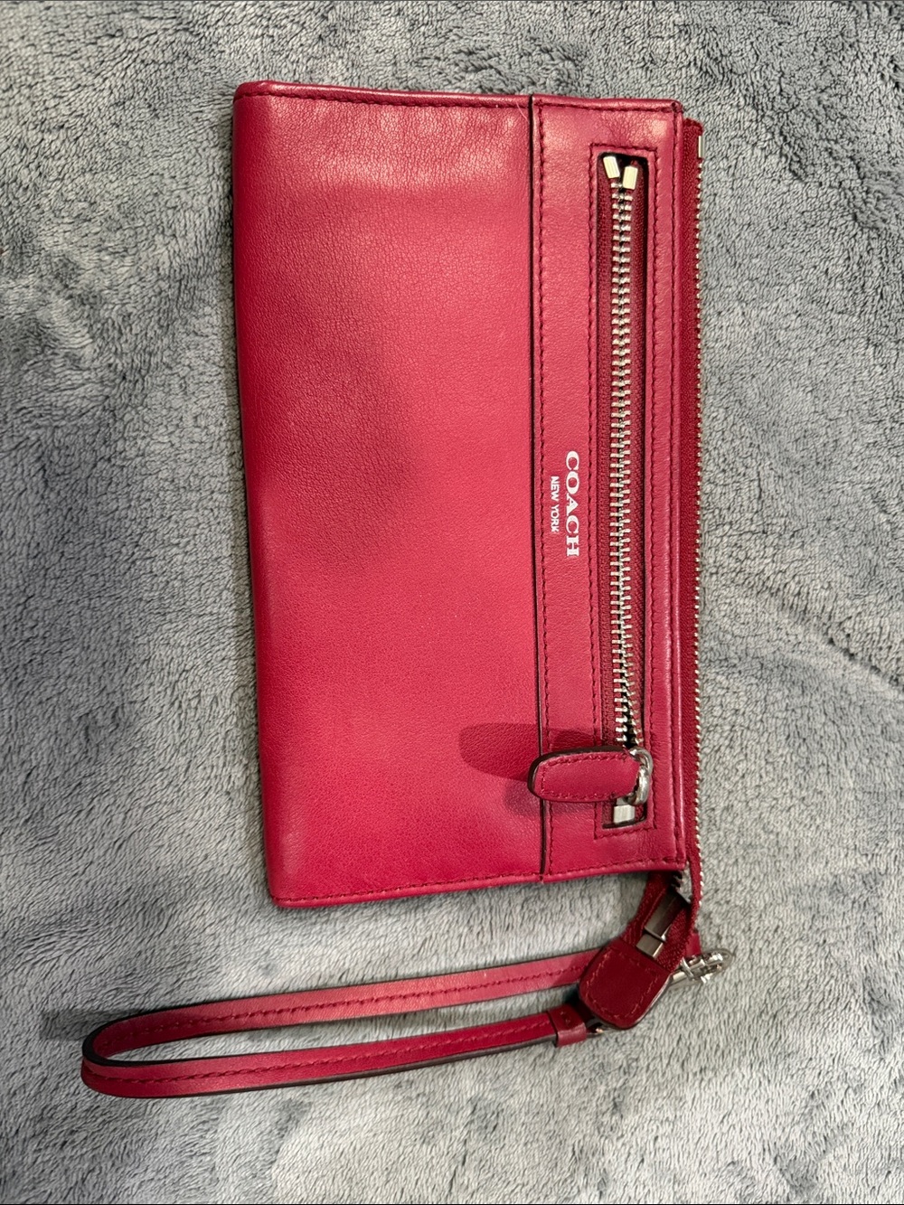 Coach Red Leather Wristlet Clutch with Front Zip Pocket